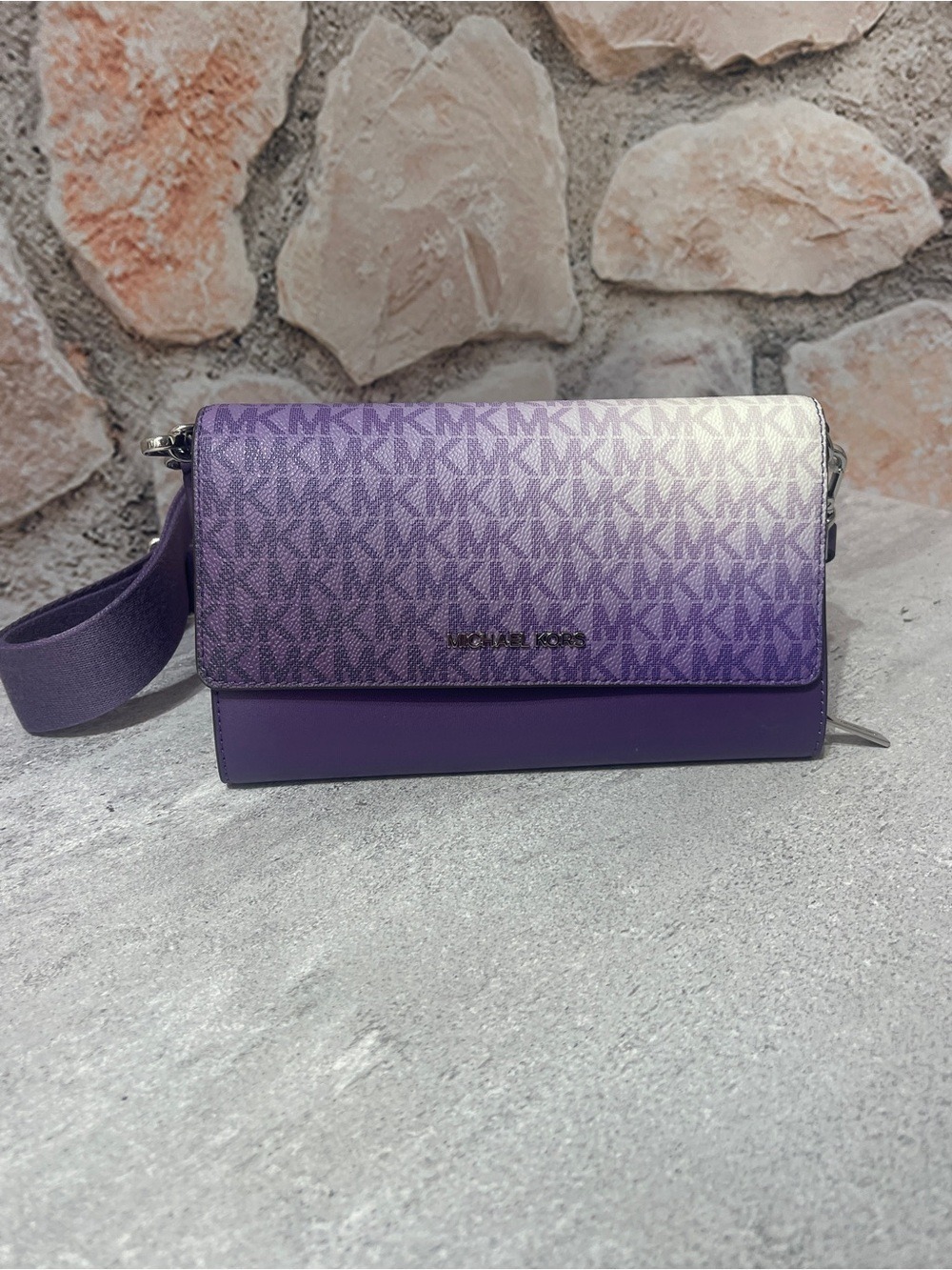 Michael Kors Ombre Logo Large Zip Around Wallet Crossbody Bag Dark Purple